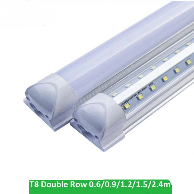 T8 V-Shaped 3ft 4ft 5ft 6ft 8ft Led Bulbs Tube Integrated T8 Led Tube 54w 60w Double Row SMD2835 Led Fluorescent Lights 85-265V