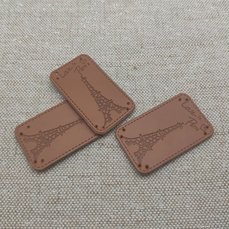 Love Paris Clothing Leather Patches for Clothes Sewing Accessories France Tower Handmade Leather Tags for Handwork Gift Labels