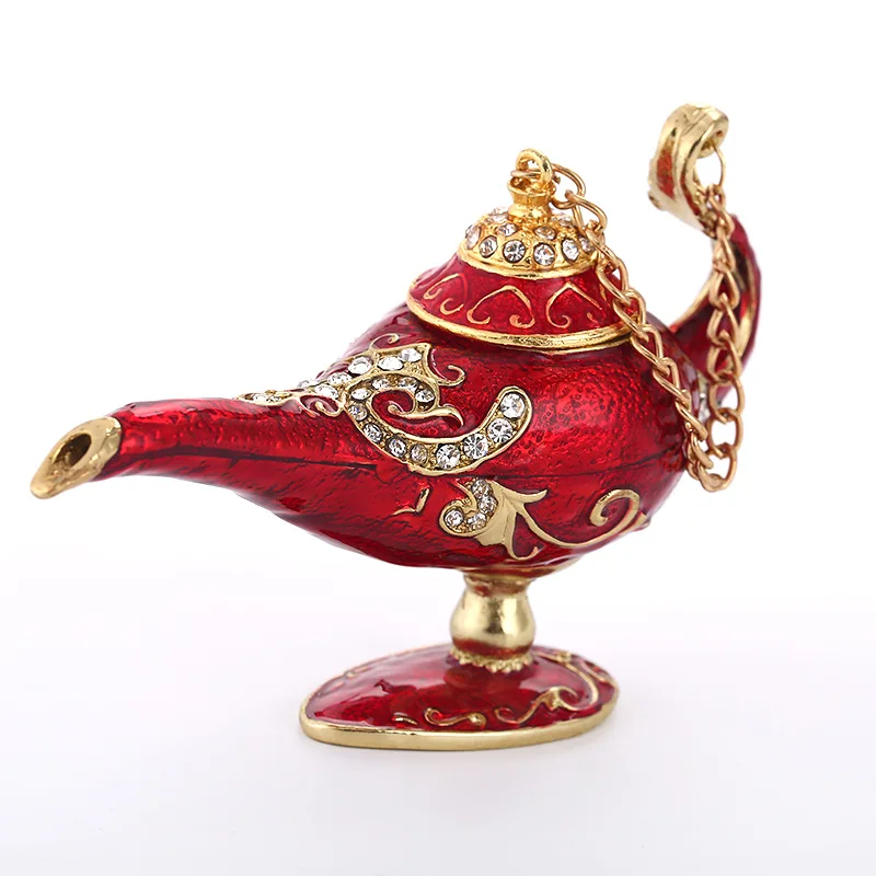 Handmade Red Aladdin and His Wonderful Lamp Jewel Case Jewelry Storage Box Metal Handicraft Home Furnishing Articles