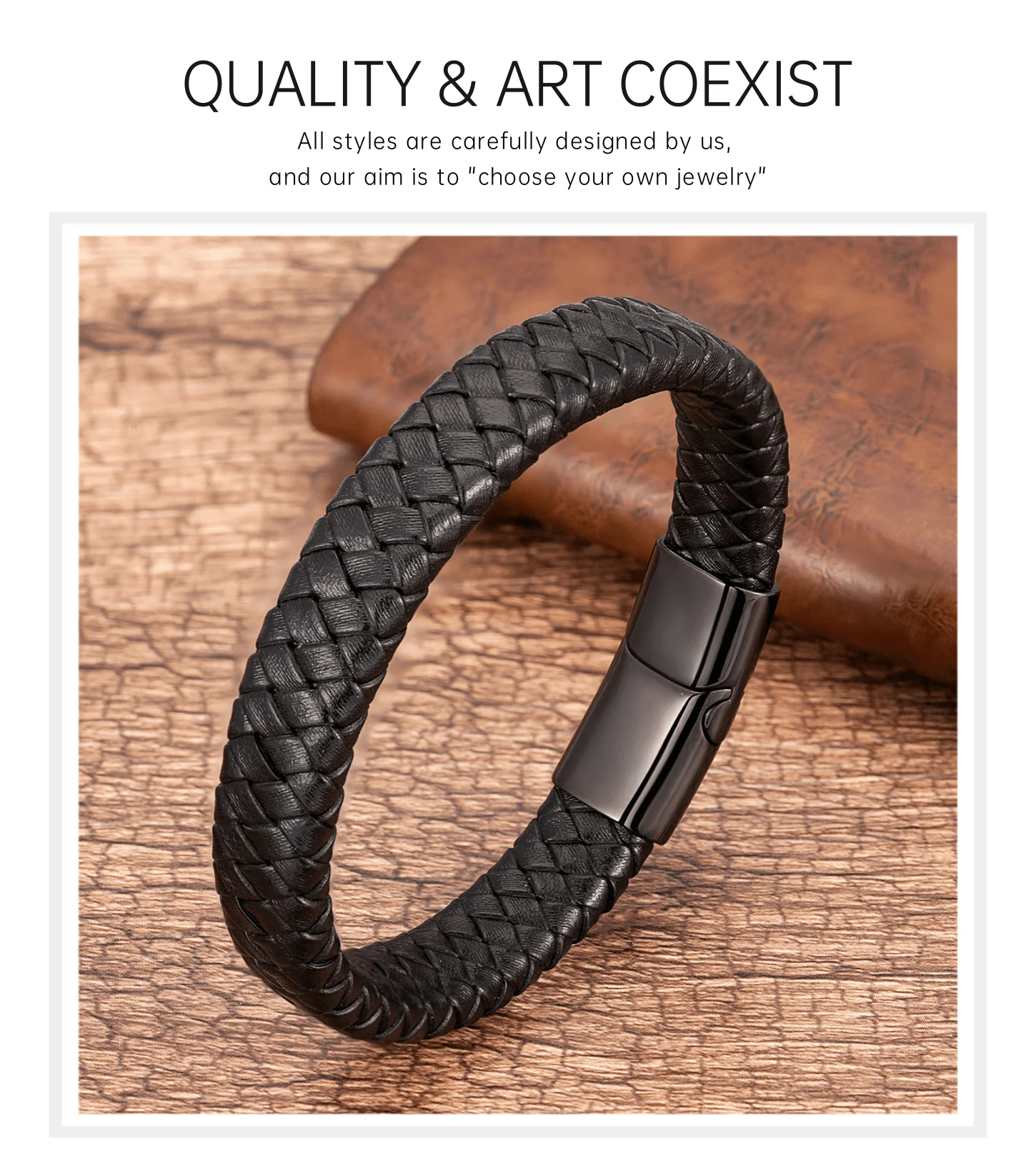 Modischer Herrenschmuck, braunes geflochtenes Lederarmband, Charm-Armband mit magnetischem Verschluss aus Edelstahl, Punk-Armband für Männer, Geschenk. – Detail 2