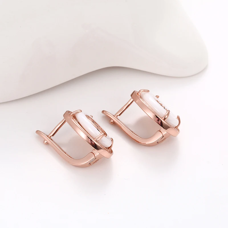 Ceramic Women Earrings Elegant Style Egg U Shape Earring For Women Wedding Engagement Jewelry Rhinestone With White Ceramic Gift