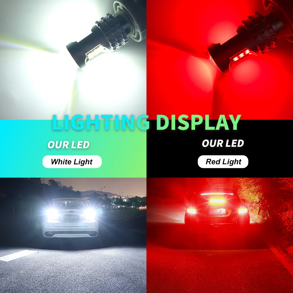 2Pcs P21W Led 1156 T20 W21/5W 7443 P21/5W 3157 1200LM W21W Car Bulb 7440 BA15S BAY15D PY21W Auto DRL Light 1157 White 12V Lamp