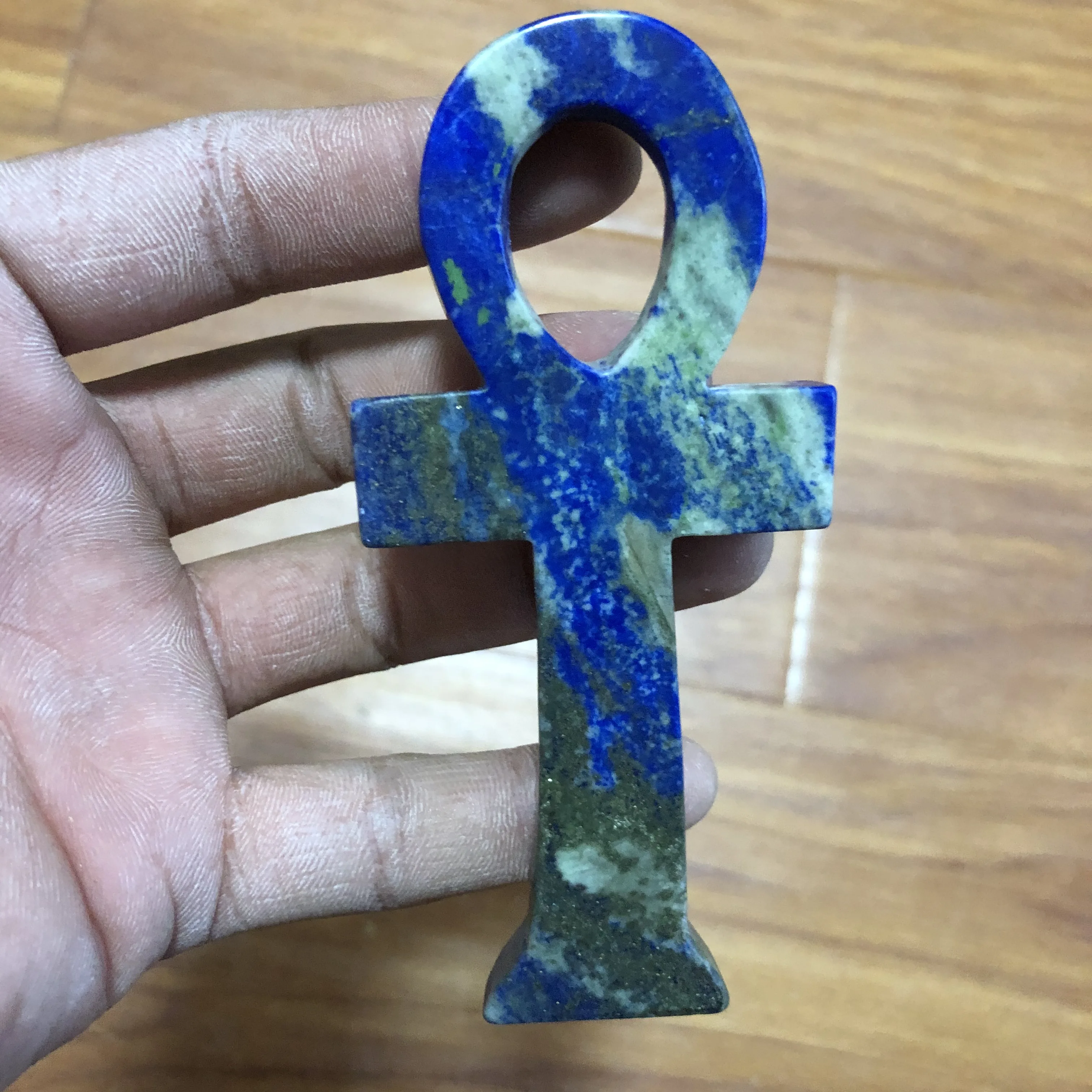 

1PCS natural lapis lazuli hand-carved angel halo cross