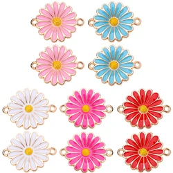 10Pcs 24*18MM Sweet Multicolor Sunflower Daisy Flower Jewelry Connector Women's Bracelet Necklace Handmade Accessories Wholesale
