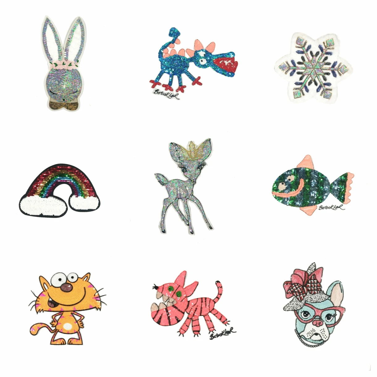 

Accessories large sequined embroidery big fish dinosaur deer dogs cats rabbit tiger rainbow patches for clothing OR-35