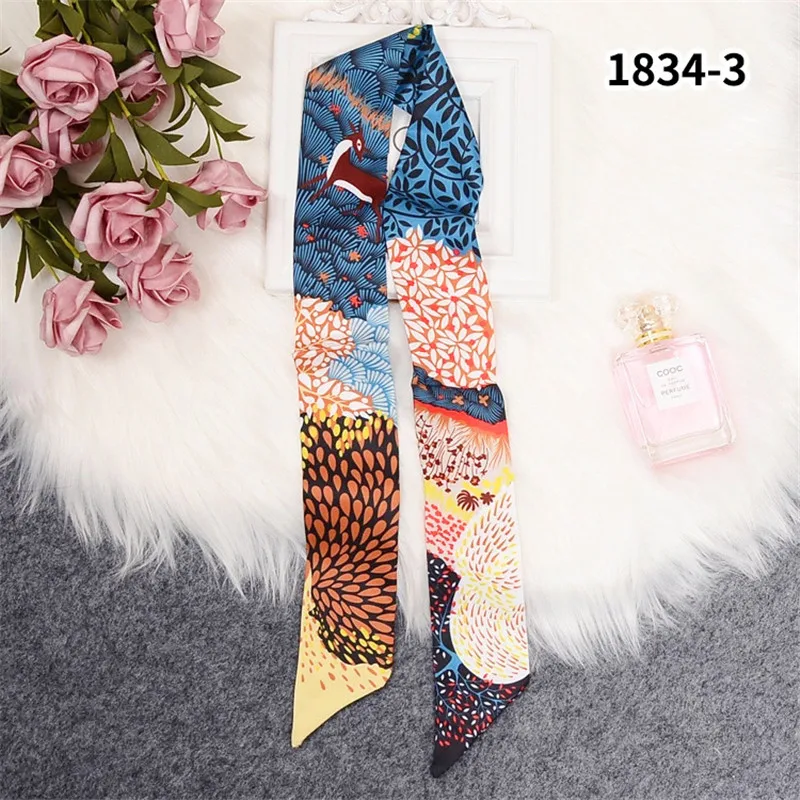 Deer In The Jungle Bag Scarf Design Silk Scarf Women Headband Fashion Scarves For Ladies Skinny Neckerchief Head Scarf