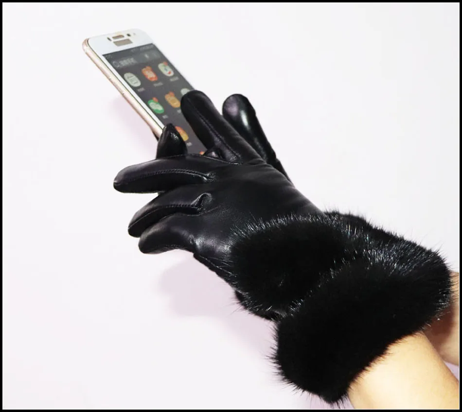 High-end sheepskin mink otter rabbit fur leather gloves winter warm real fur touch screen thin and thick leather gloves new 2024