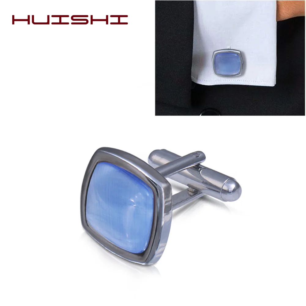 Opal Stone Cufflinks For Mens Shirt French Style Opal Stone Cats Eye Metal Rhinestone Cufflink Men Suit Wedding Business Jewelry