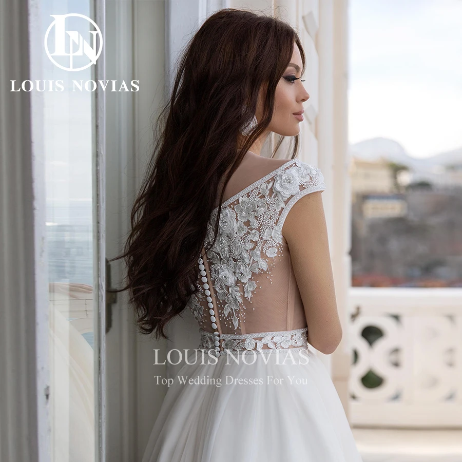 

LOUIS NOVIAS Beach Wedding Dresses For Women Sexy Flowers Embroidery Cut-out Bridal Dress Cap Sleeve Scoop Neck Vestido De Novia