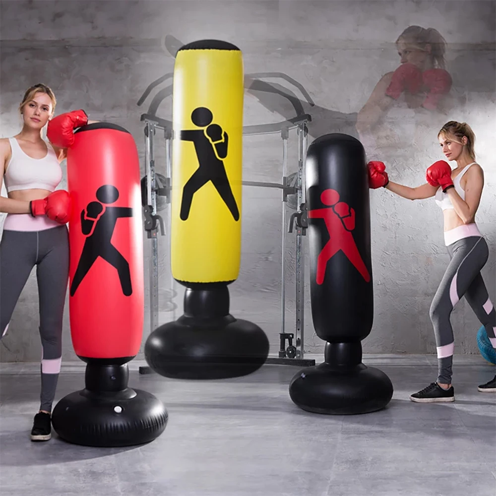 1.6m Inflatable Boxing Sandbag Adult Children PVC Thickening Vertical Boxing Pillar Tumbler Muay Thai Punching Bag Gym Fitness