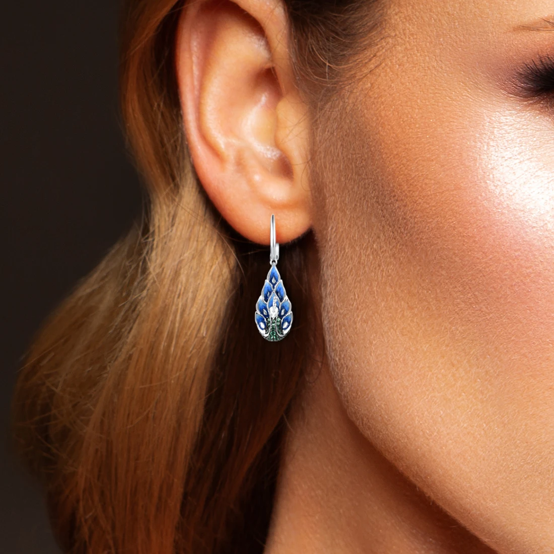 SANTUZZA Pure 925 Sterling Silver Earrings For Women Green Spinel Blue Enamel Peacock Animal Drop Earrings Fine Jewelry Handmade