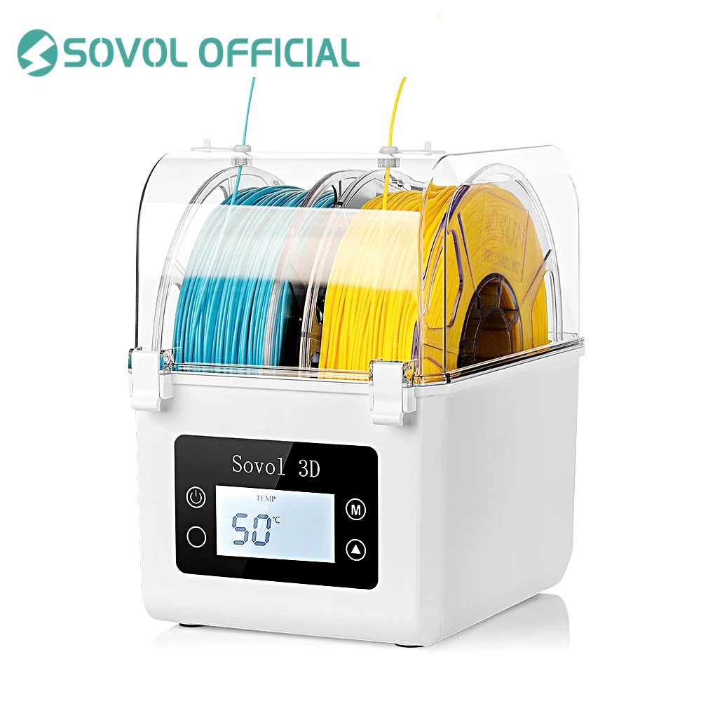 Sovol 2 Rolls Filament Dehydrator Spool Holder Filaments Dry Box for 1.75mm, 2.85mm ABS PLA PETG TPU FDM Material 3D Printer