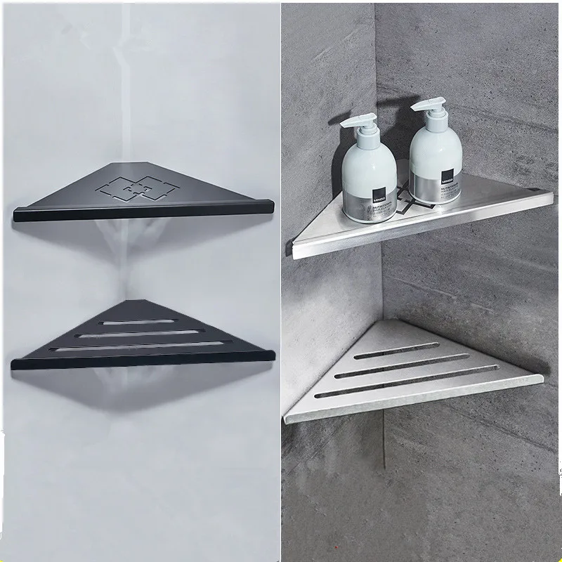 SUS304 Bathroom Shelves Black Wall Mount Shampoo Storage Holder Bathroom Corner Shelf Kitchen Storage Bathroom Accessories