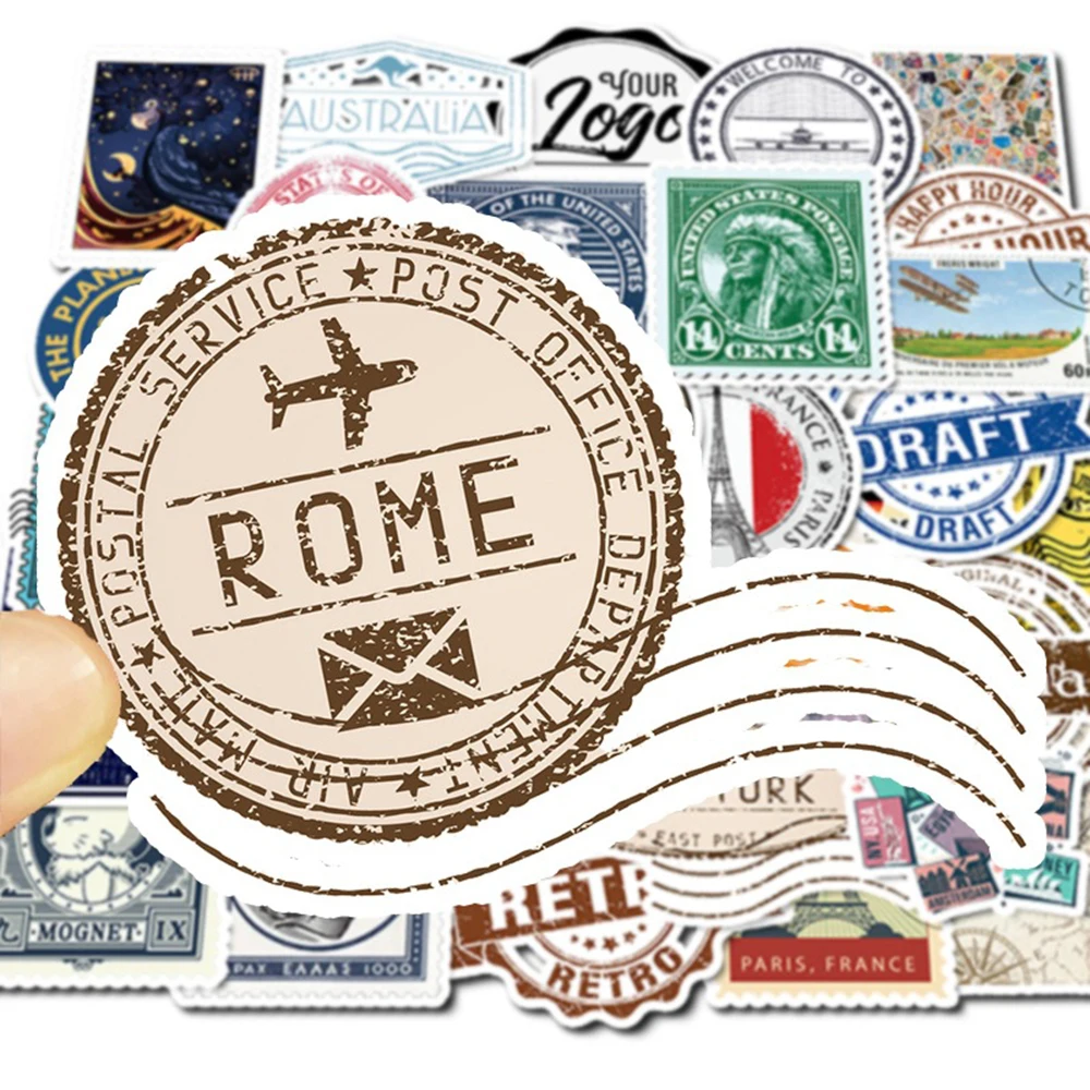 10/30/50pcs Vintage Stamp Stickers Landmark Building DIY Decals Toy Travel Suitcase Laptop Luggage Waterproof Graffiti Sticker