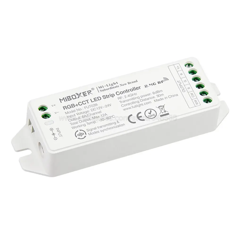 MiBOXER FUT039 (Upgraded) 2.4GHz RGB+CCT LED Strip Controller Smartphone APP / 2.4GHz RF / Voice / DMX512 Control Panel Control