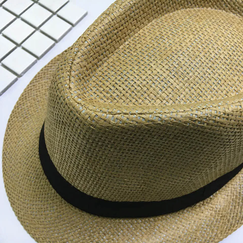 Children Sunhat Kids Summer Beach Straw Hat Jazz Panama Trilby Fedora Hats British Cap Breathable Baby Hats Girls Boys Sunvisor