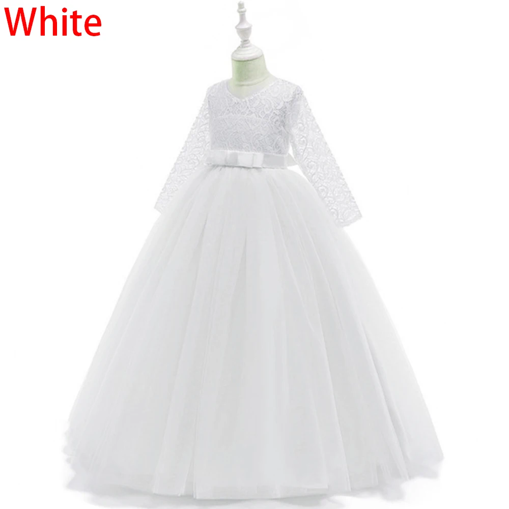 Lace Half Sleeve Dress Girls First Communion Princess Dress Tulle Bow Kids Dresses For Girls Long Dress Junior Girl Dress