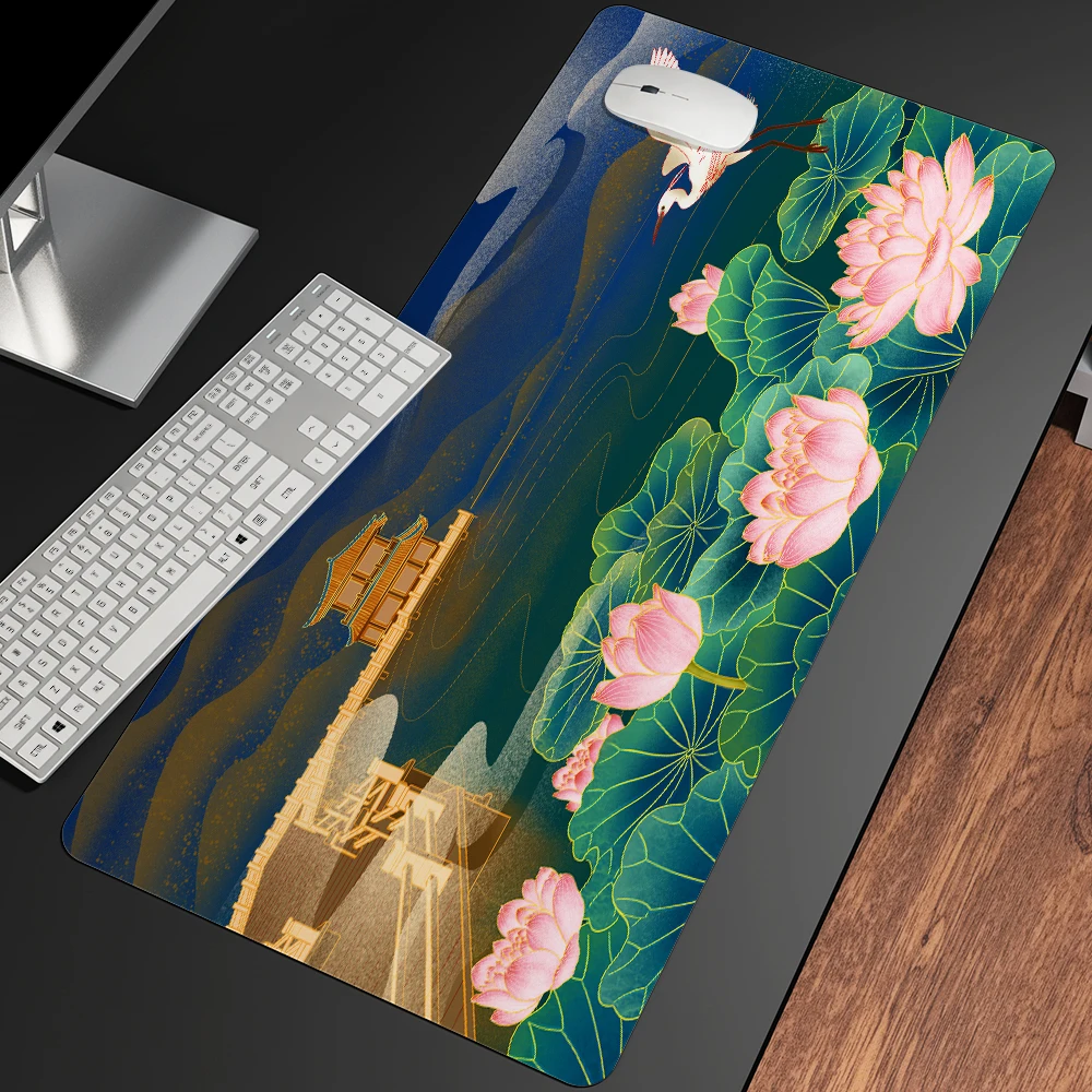 Chinese Style Flower Pad Large Gaming Mouse Pad Floral Mousepad Gamer 900x400 Rubber Keyboard Mats Desk Table Mausepad Carpet