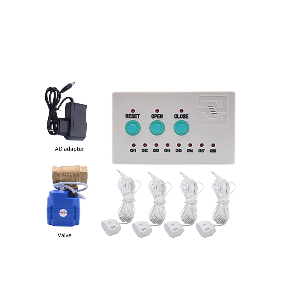 Water Flood Control Leakage Alarm System with DN20, DN25, DN15 Auto Shut Close Brass Valve and Water Detector Cable