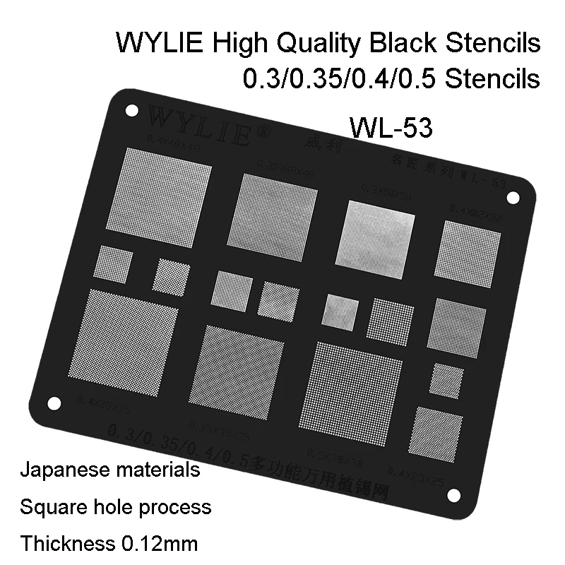 WL-53 Đa Năng Đa Năng Đa Năng BGA Stencil 0.3/0.35/0.4/0.5Mm Song Song/45 Độ Lỗ Tín vật Có Thép Làm Nóng Bản Mẫu