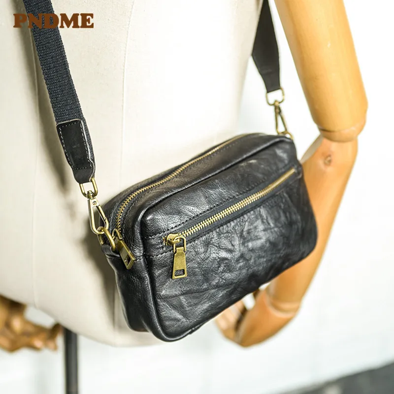 PNDME casual soft genuine leather men shoulder messenger bag daily light natural cowhide multifunctional phone clutch wallet