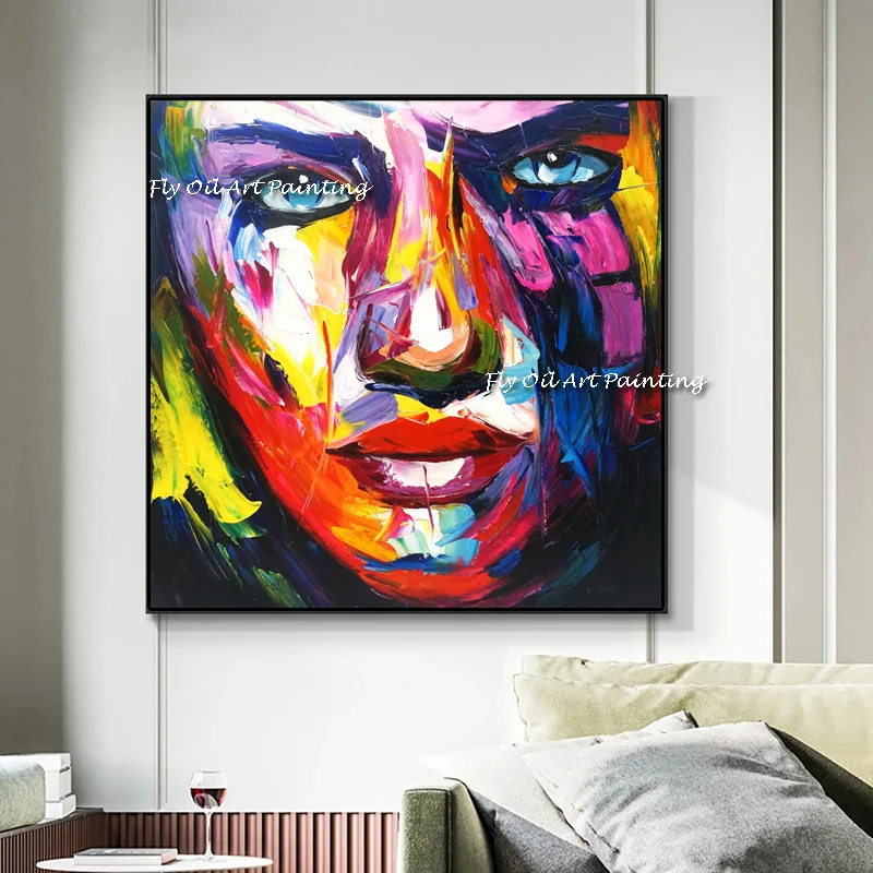 

Top Abstract Hand Painted Drawing Palette Knife Portrait Face Oil Paintings on Canvas Wall Art Decor Pictures for Living Room