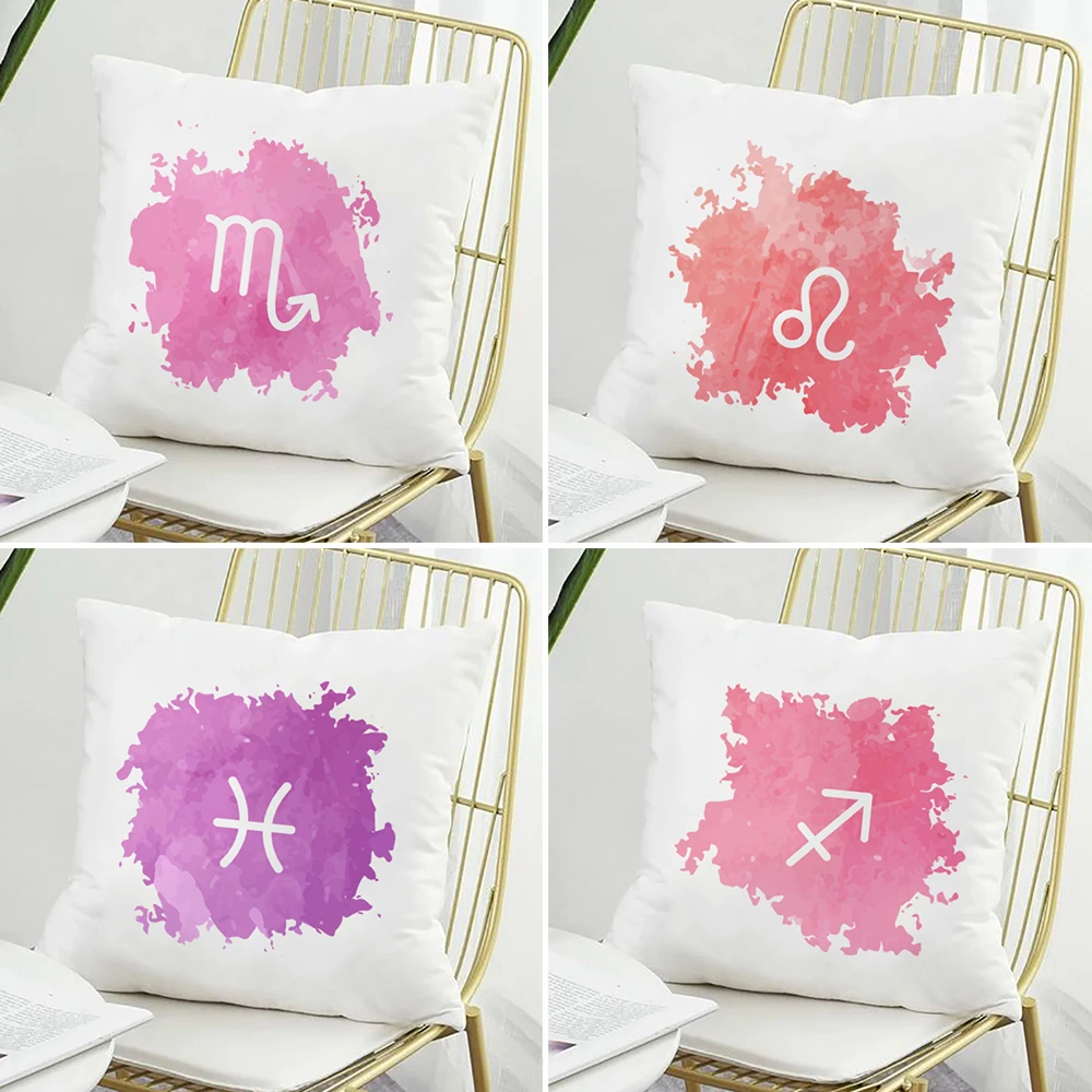 12 Constellations Polyester White Pillow Covers Simplicity Home Sofa Office Coffee Shop Backrest Decorative Pillows Pillowcase