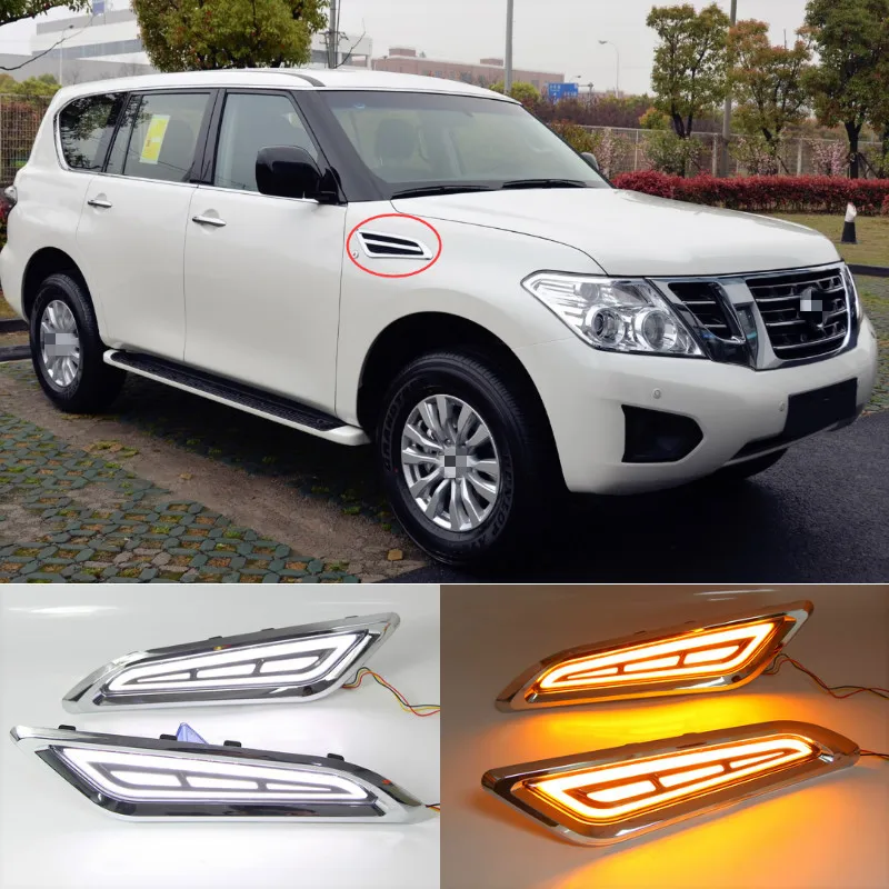 

Для Nissan Patrol Y62 Armada аксессуары 2015 2016 2017 2018 2019 светодиодный DRL течет поворота светильник сигнальная лампа боковые вентиляционные отверстия Стикеры