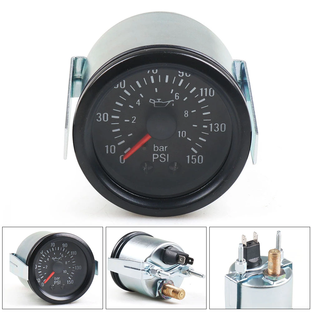 

2" 52mm 0Oil Press Gauge -10 Bar/0-150PSI Mechanical Oil Pressure Gauge 12V Yellow Light Car Meter With Sensor NPT1/8