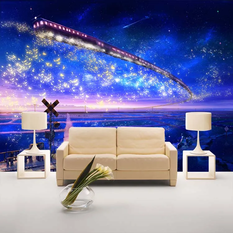 Bacal Wholesale 3d cartoon murals for kids room starry sky blue muralsTV sofa background wall train ceiling murals wallpaper