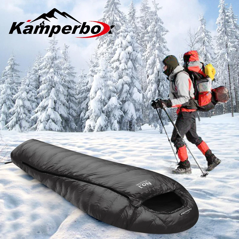 Śpiwór zimowy Kamperbox, śpiwór kempingowy syntetyczny, śpiwór z imitacji puchu, śpiwór z włókna syntetycznego imitujący puch