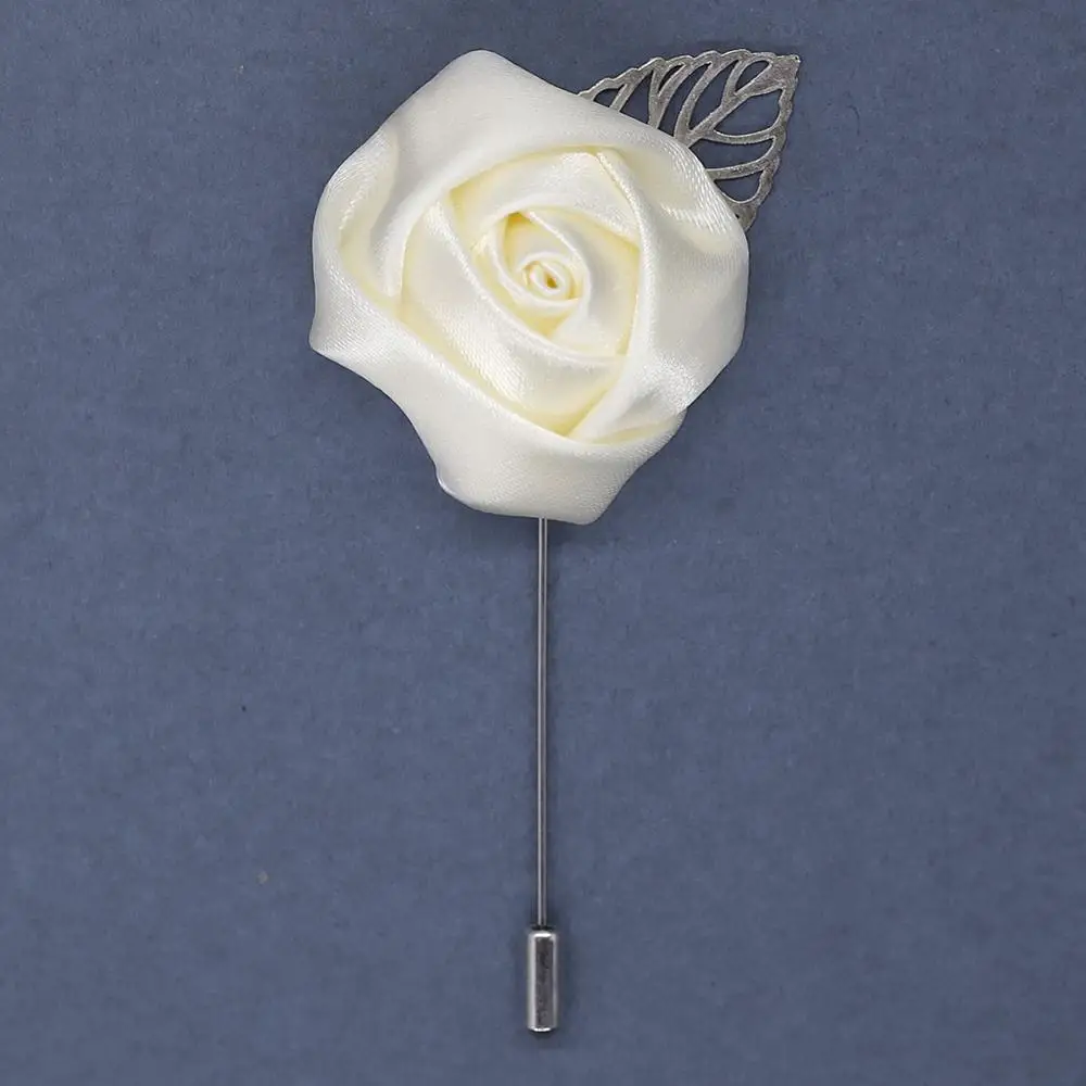 Cheap Silver Leaf Silk Rose  Men Collar Pin Boutonniere Wedding Men Prom Wedding Corsages Flower Pin X1379Y