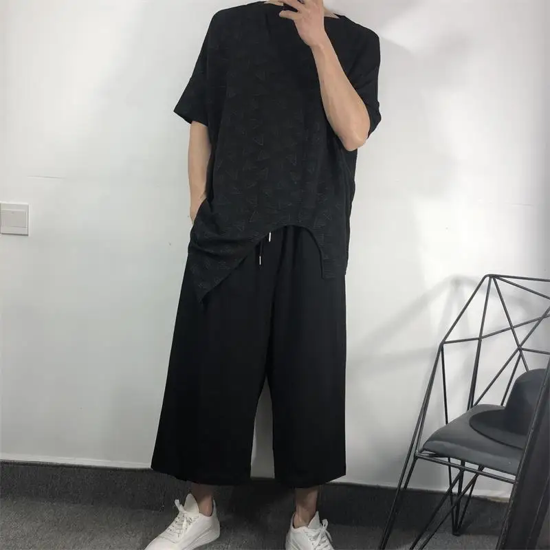 Men's Wide Leg Pants Summer New European And Japanese Straight Tube Casual Large Size Seven Minutes Pants