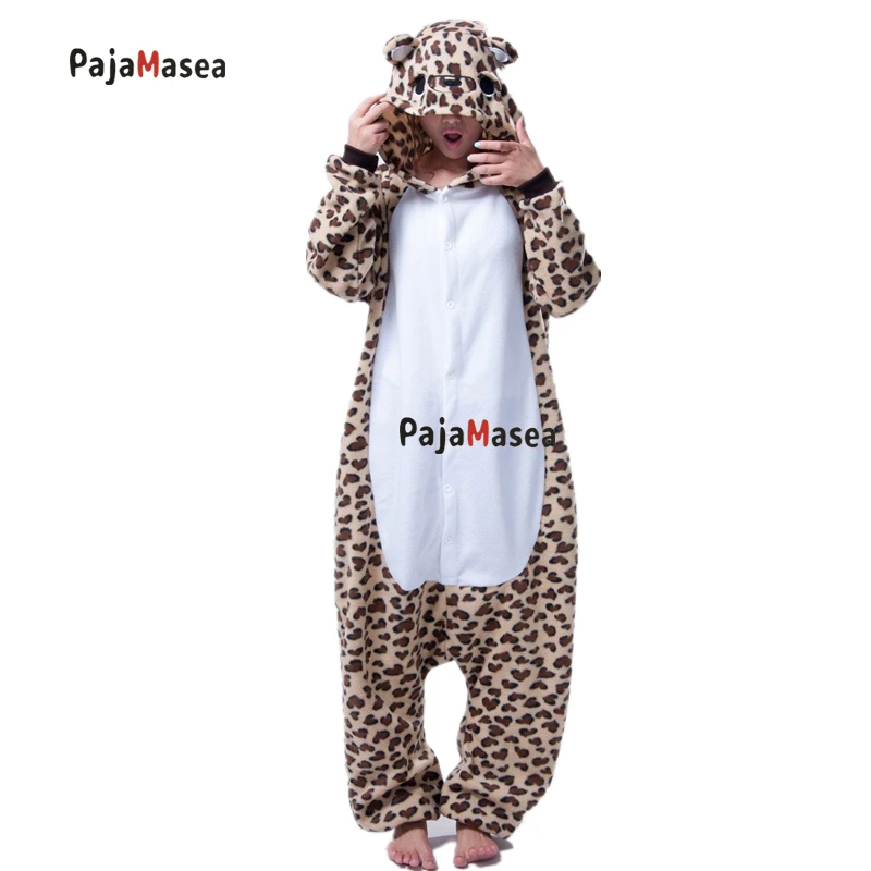 Animal Zipper Leopard Bear Onesies Men Adults Cartoon Fleece Winter Jumpsuit Woman Cosplay Homewear Costume Kigurumi Pajamas