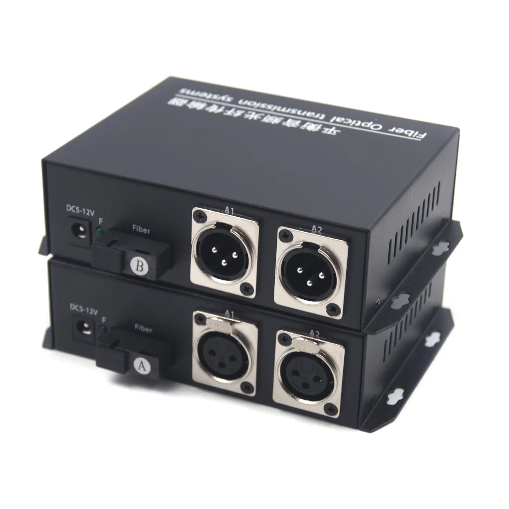 2 Channels Balanced Audio Fiber optic Media Converter Extenders, XLR balanced Audio over Optical Fiber Transmitter and Receiver