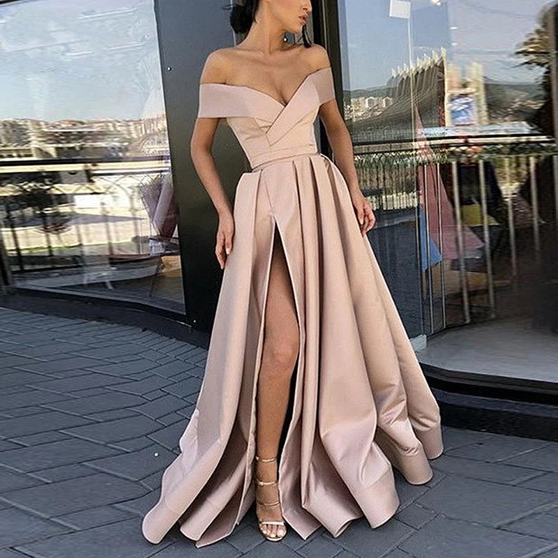 Elegant Uit De Schouder Rode Party Gown Satijn Sexy Prom Dress Sky Blue Hoge Split Plus Size Prom Dresses 2019 lange Vestido Fiesta