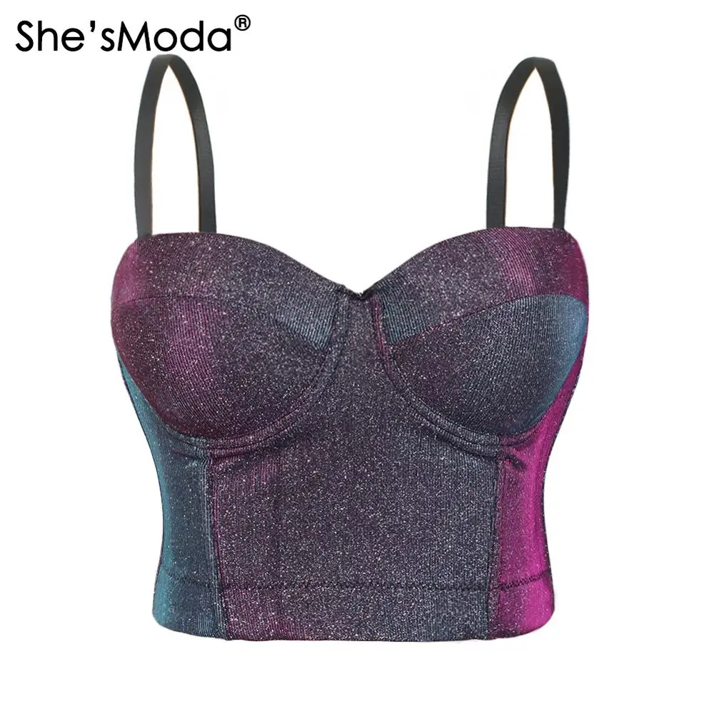 

She'sModa Glitter Gradient Bralet Women's Bustier Bra Night Club Party Cropped Top Vest Plus Size