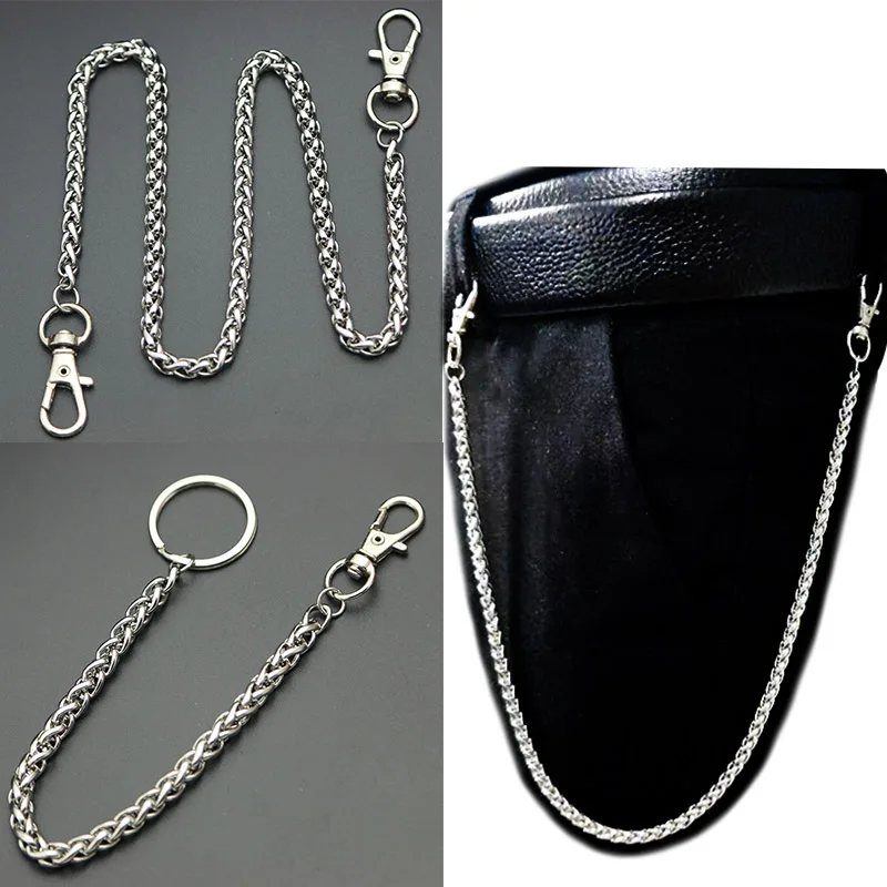 Stainless Steel Long Metal Wallet Chain Leash Pant Jean Keychain Ring Clip Men's Hip Hop Jewelry