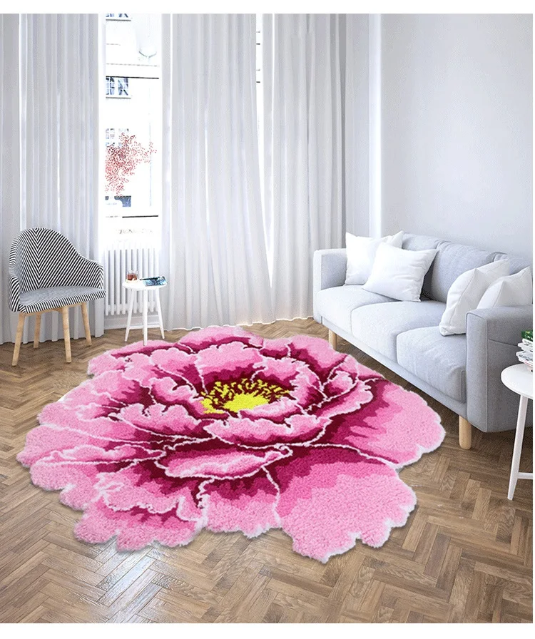 120X120cm 3D Peony Thick Flower Carpet Bedroom Living Room Round Rug Bed Soft Parlor Rug Anti-slip Hallway Chair Kids Door Mat