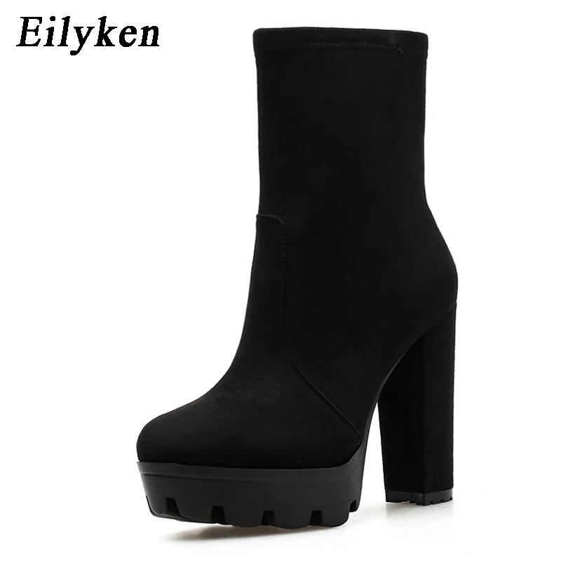 Eilyken Fashion High Heels Ankle Boots Women Thick Platform Boots Autumn Winter Ladies Worker Gothic Shoes Botas Mujer