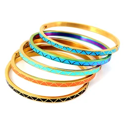 5 Color Triangle Pattern Bangles For Women Stainless Steel Gold Thin Bangles Bracelets Orange Blue Colour Enamel Jewelry