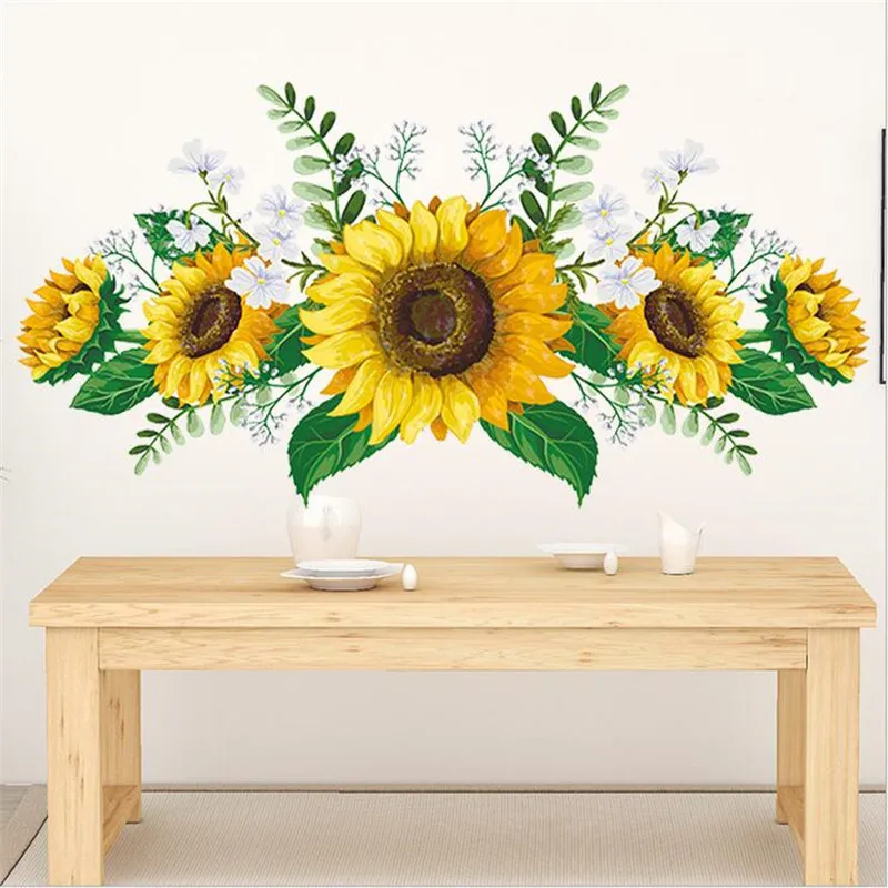 1PCS Removable Sunflower Wall Sticker Kitchen Waterproof Decals Wall Stickers For Kids Room Living Room Bedroom Home Decoration