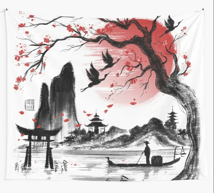 

Japanese Fantasy Landscape Tapestry Background Wall Covering Home Decoration Blanket Bedroom Wall Hanging Tapestries