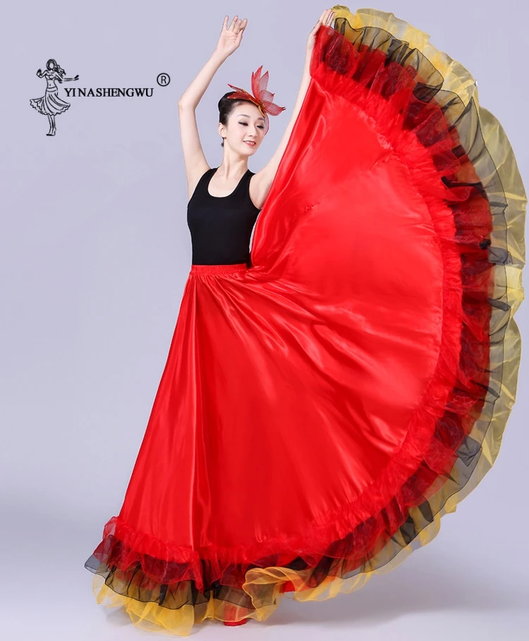 Women Belly Dance Costumes Lace Spanish Bullfighting Dance Skirt Lady Opening Dance Big Swing Skirt Adult Performance Gypsy Wear