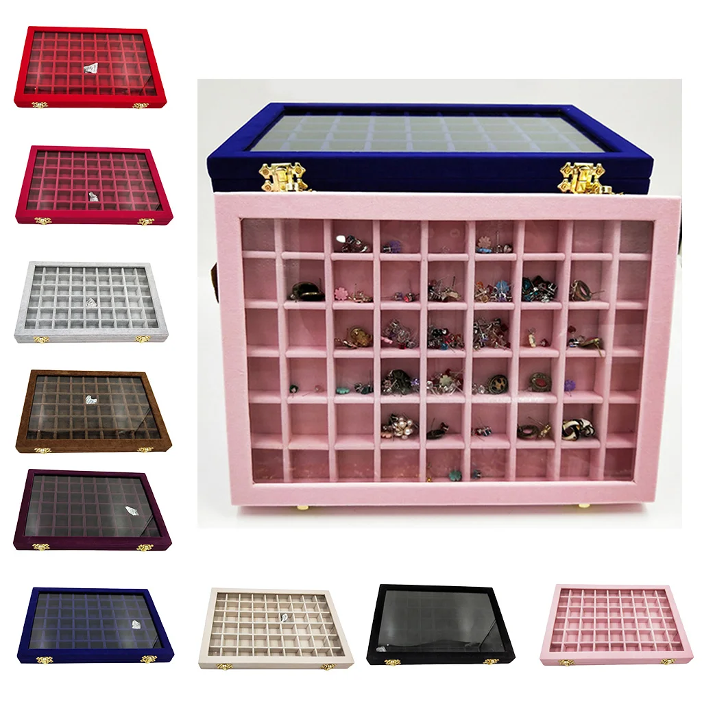 Organizador de joyas Premium de terciopelo portátil, caja de almacenamiento, soporte de exhibición de anillos y colgantes, contenedor, bandeja de