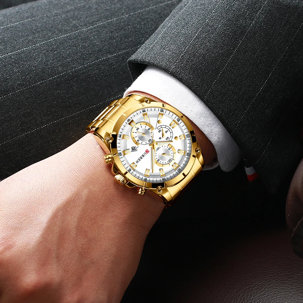 Gold Watches Men\'s Luxury Top Brand CURREN Quartz Wristwatch Fashion Sport and Causal Business Watch Male Clock Reloj Hombres