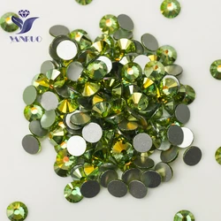 YANRUO 2058NoHF peridoto AB vetro adesivo Non Hot Fix strass abito da sposa retro piatto strass di vetro pietre verdi