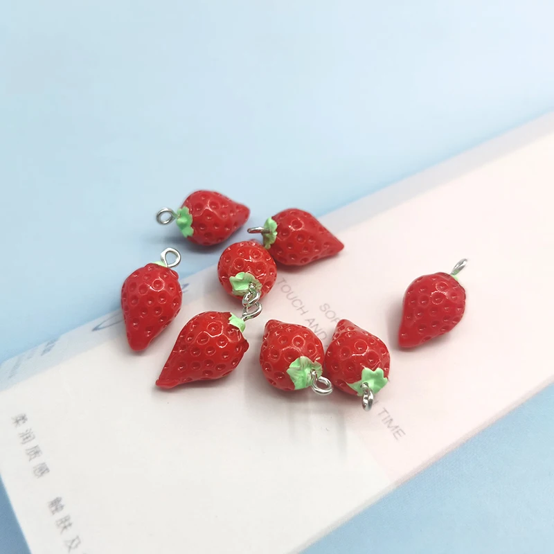 10pcs Kawaii Strawberry Resin Charms for Jewelry Making Cute Fruit Pendant Handmade Earring DIY Fashion Jewelry Accessories C341