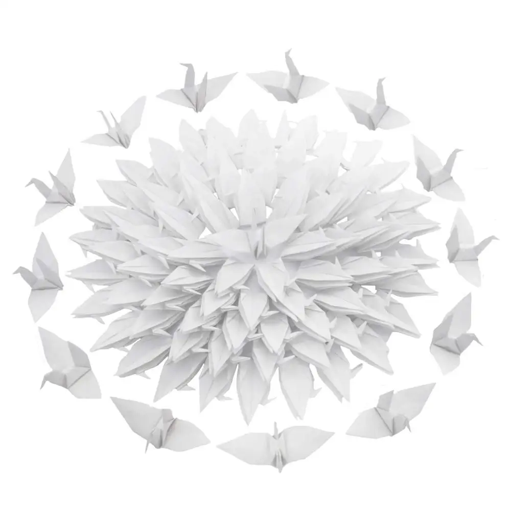 100 pçs dobrado 10/15cm branco origami guindaste de papel artesanal guirlanda de pássaro para cenário de casamento decoração de casa chá de bebê fontes de festa