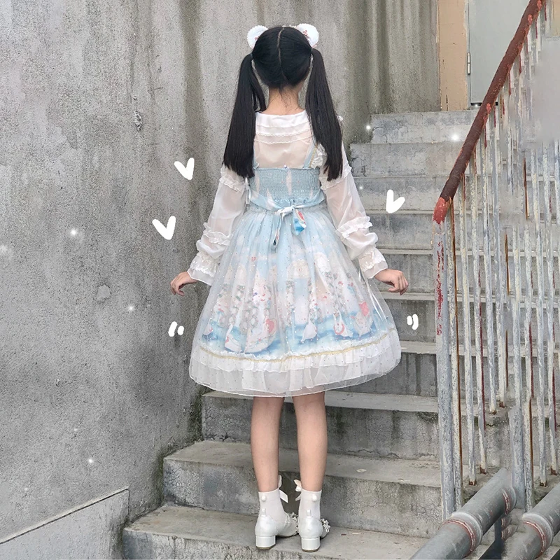 Japanese Lolita Angel Love Printed High Waist Ruffle JSK  Dress Women's fairy dress  tea party  lolita dress  sweet lolita doll